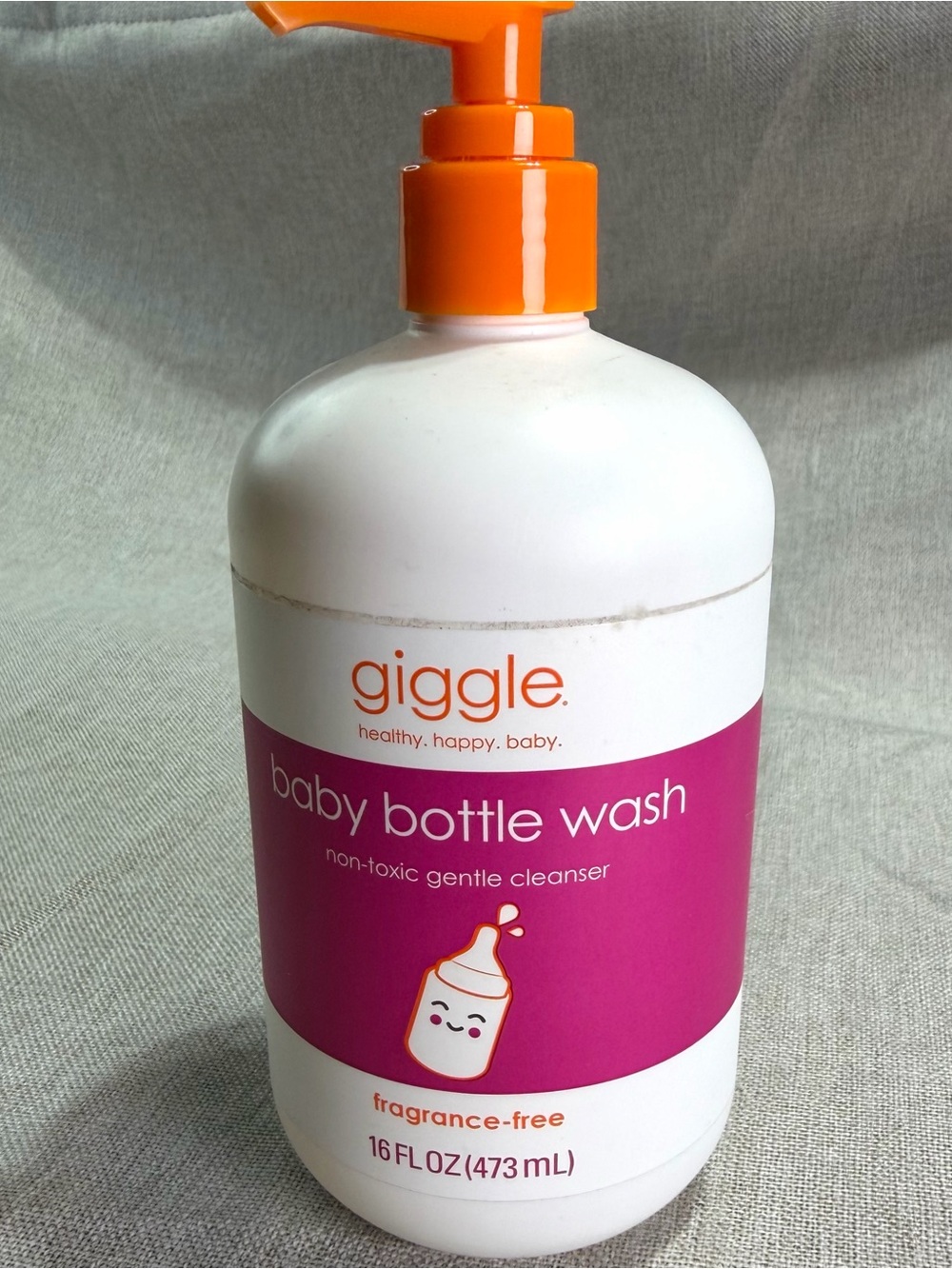 Giggle Fragrance-Free Baby Bottle Wash - White with Orange Pump